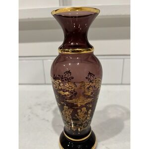 Stunning Murano Amethyst/ 22K Gold Art Glass Vase‎ 8" ITALY